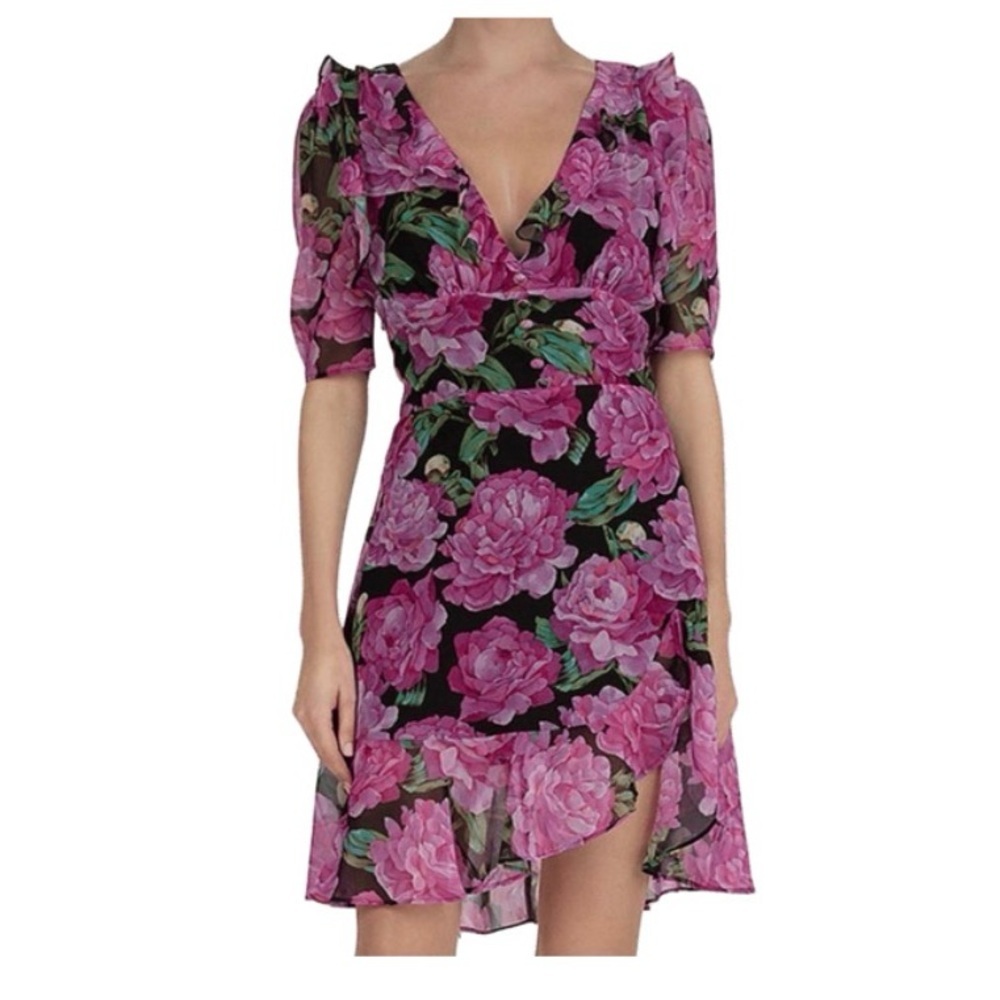 The Kooples Pink and Black Floral Mini Dress Size M
